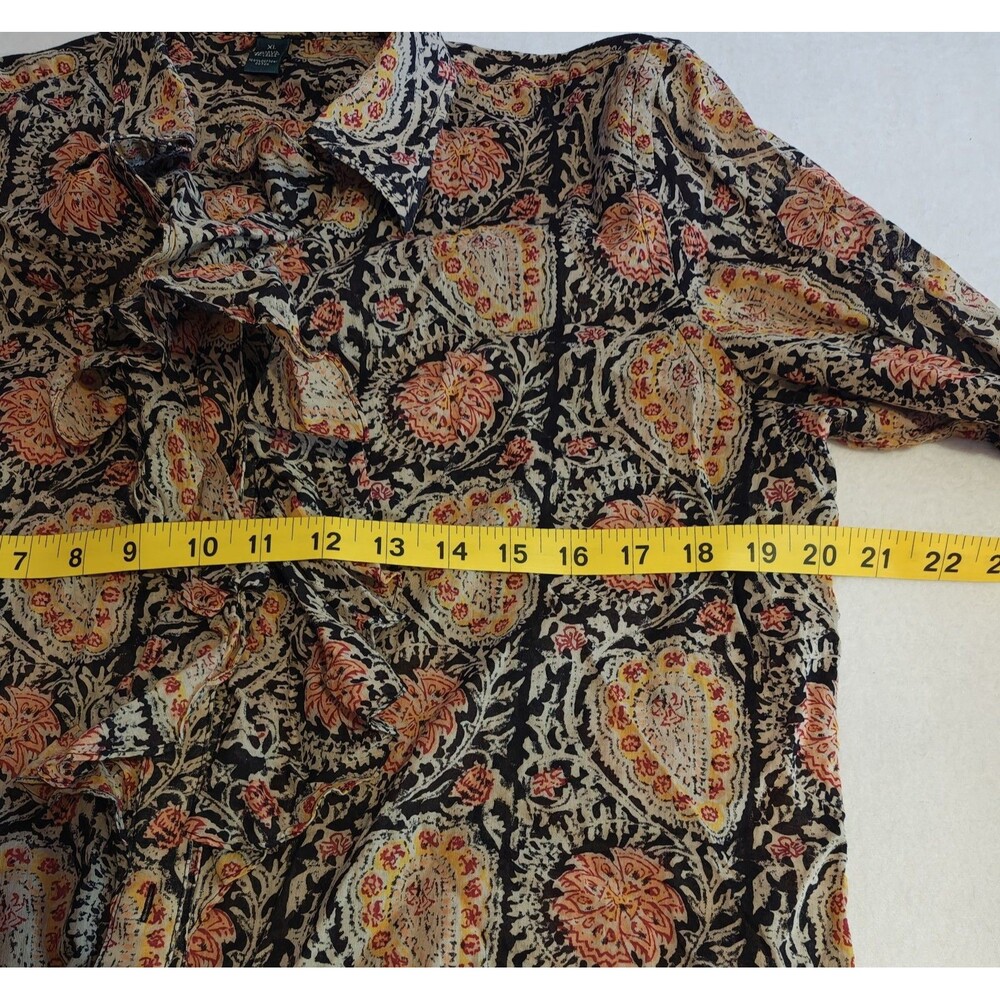 Lauren Ralph Lauren Womens XL Paisley Blouse Multi Color Cotton Ruffle Tie Neck - Picture 5 of 8